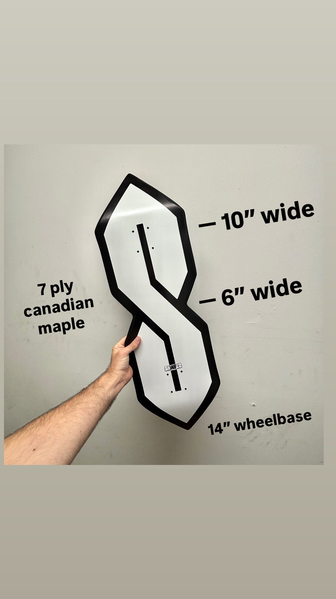 S shaped skateboard deck dimensions