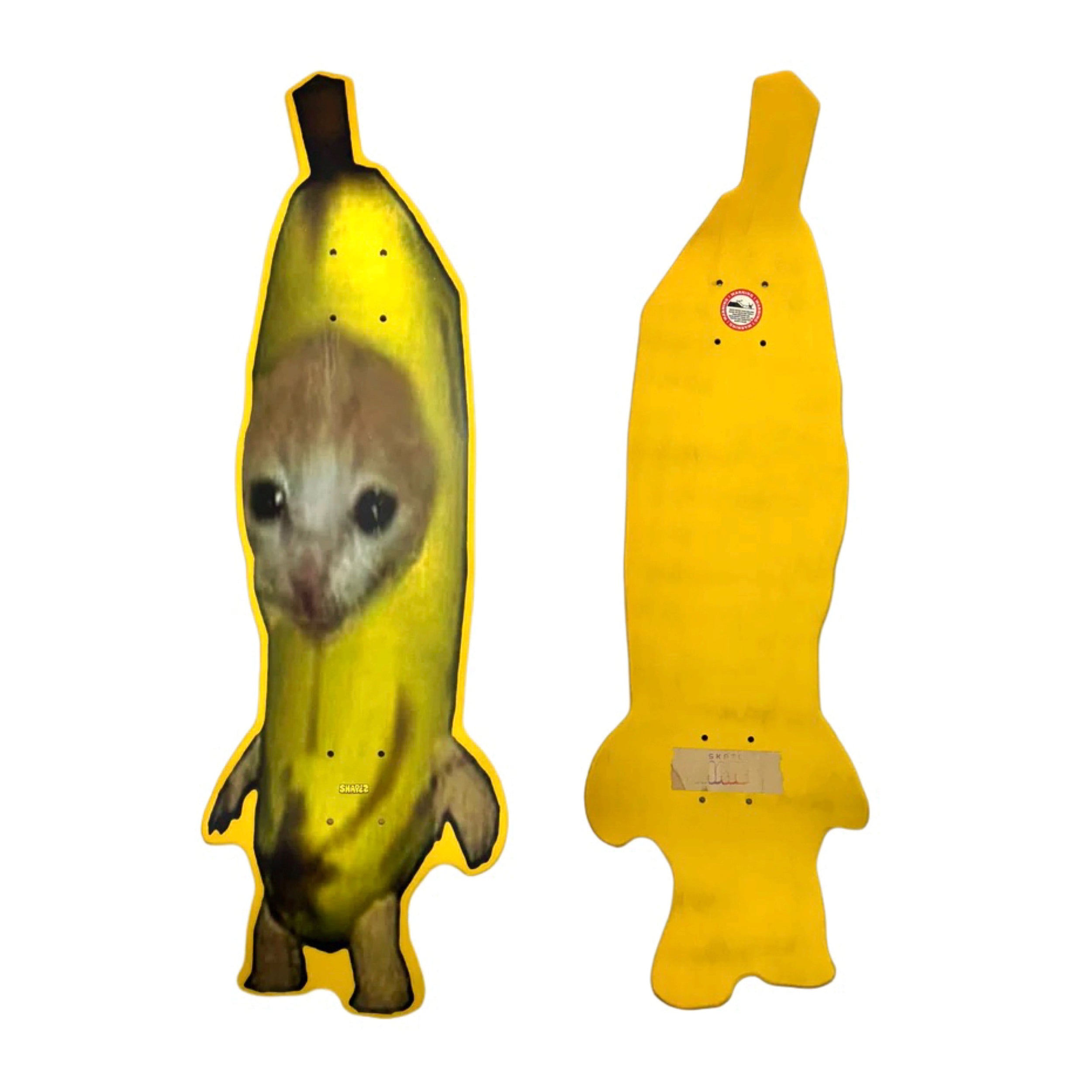 banana cat skateboard deck front and back 