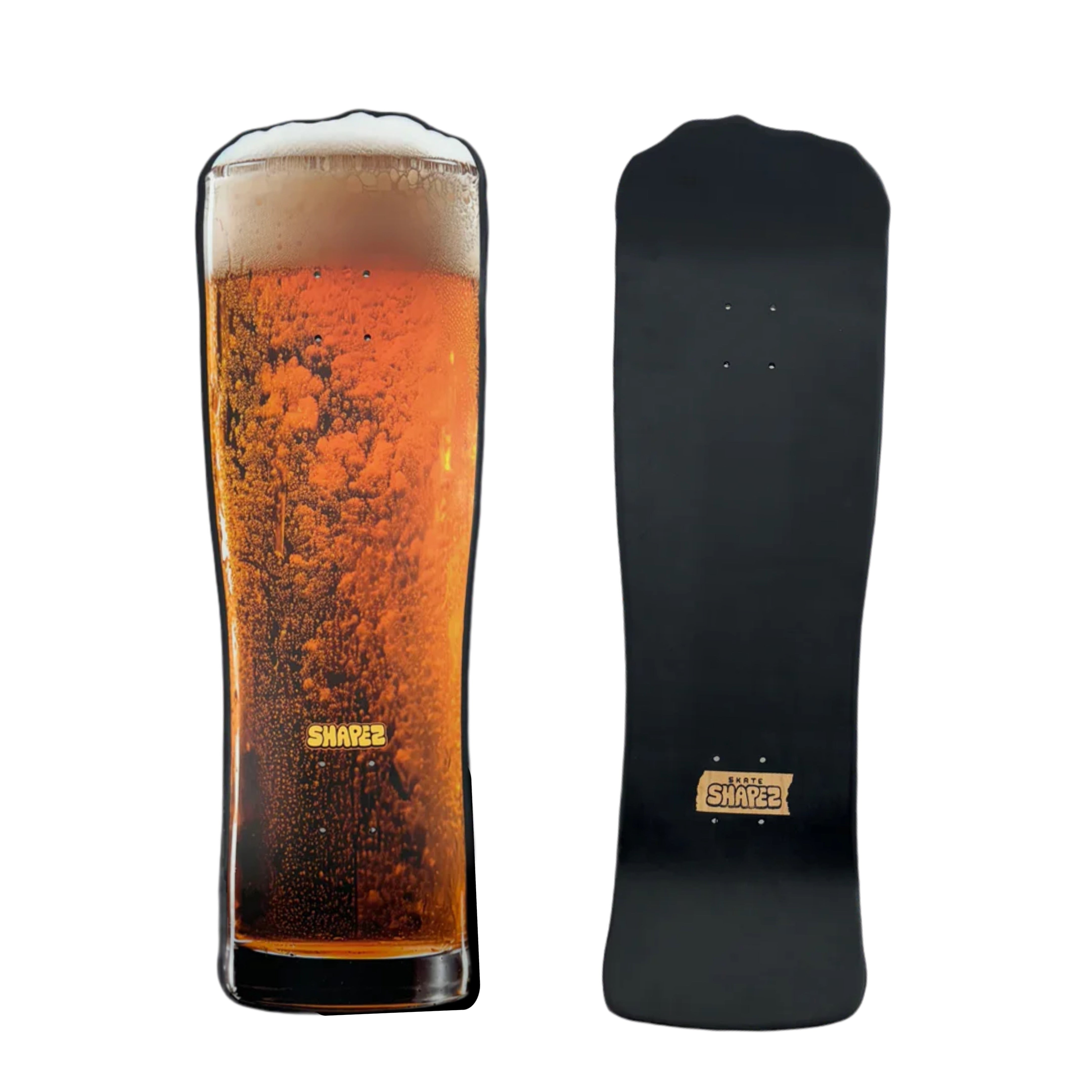 beer pint skateboard deck front and back