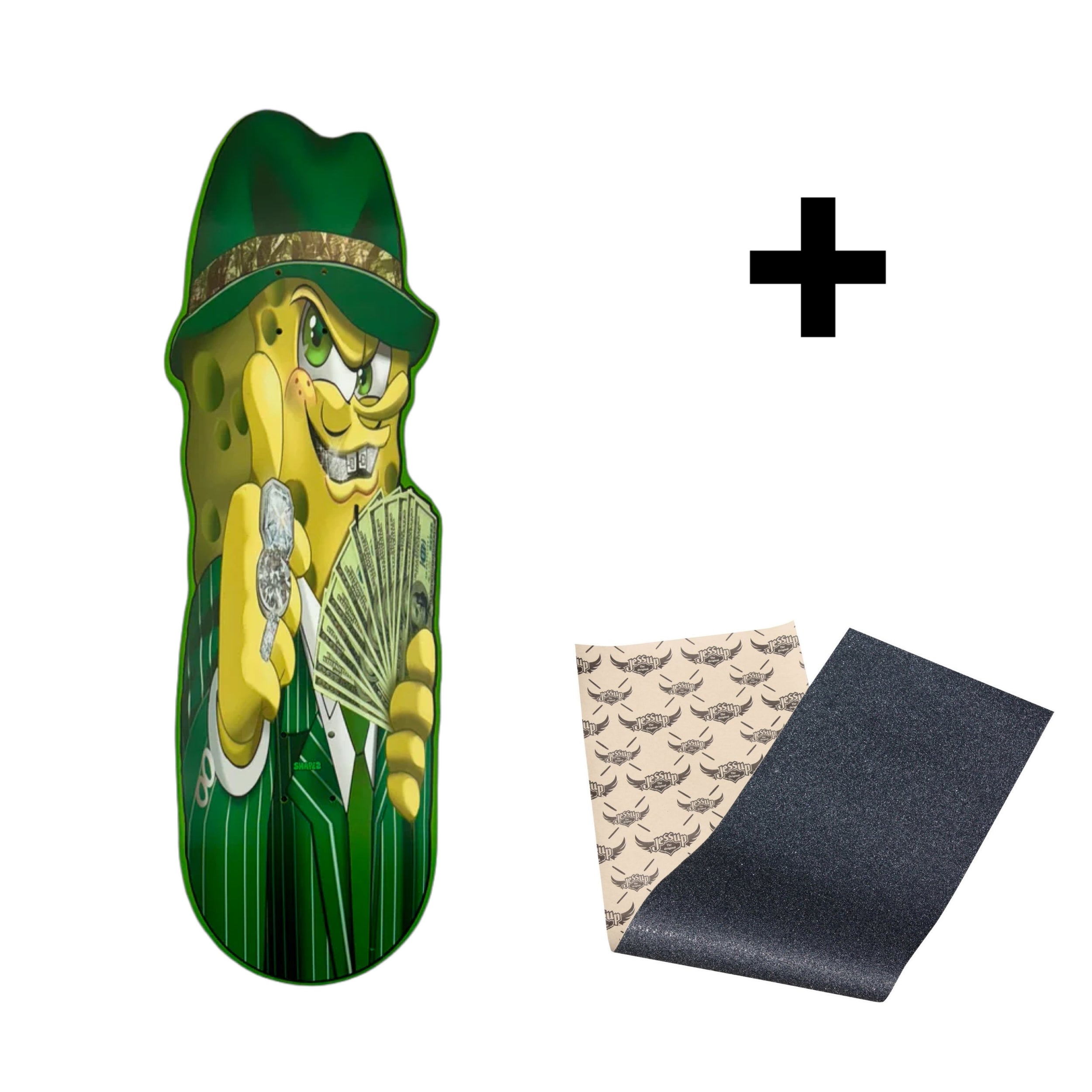 gangster sponge shaped skateboard deck and grip tape