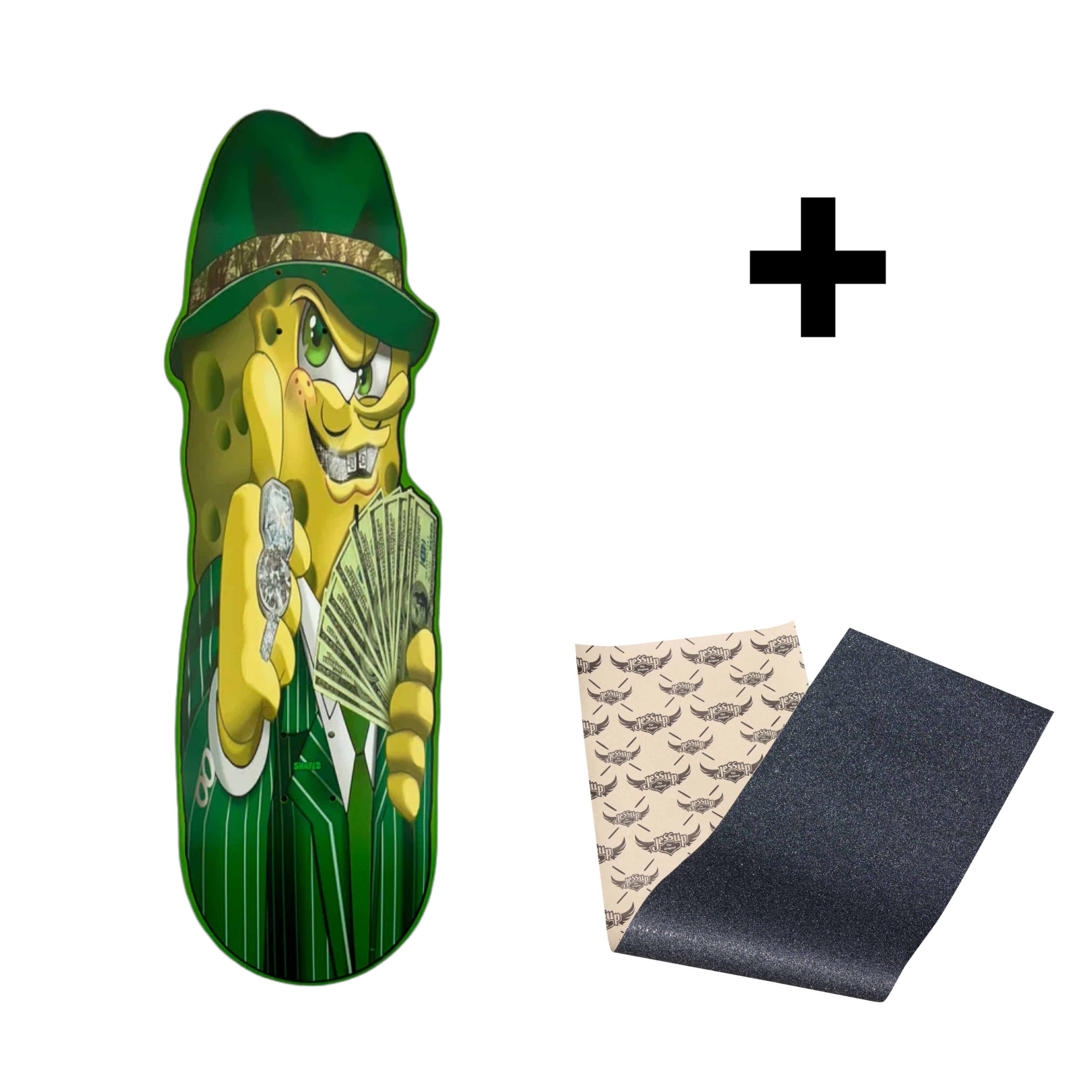gangster sponge shaped skateboard deck and grip tape