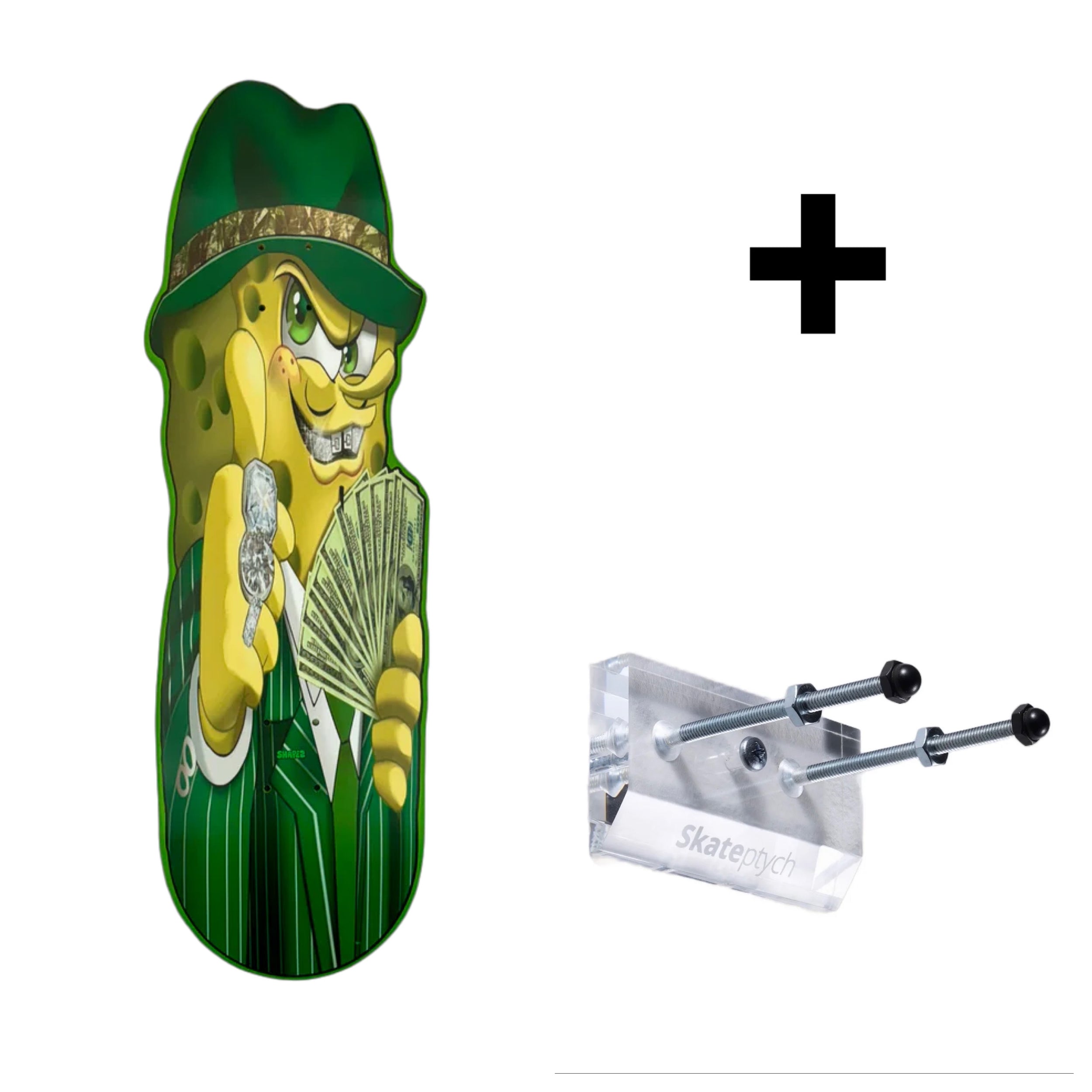 gangster sponge shaped skateboard deck and wall hanging