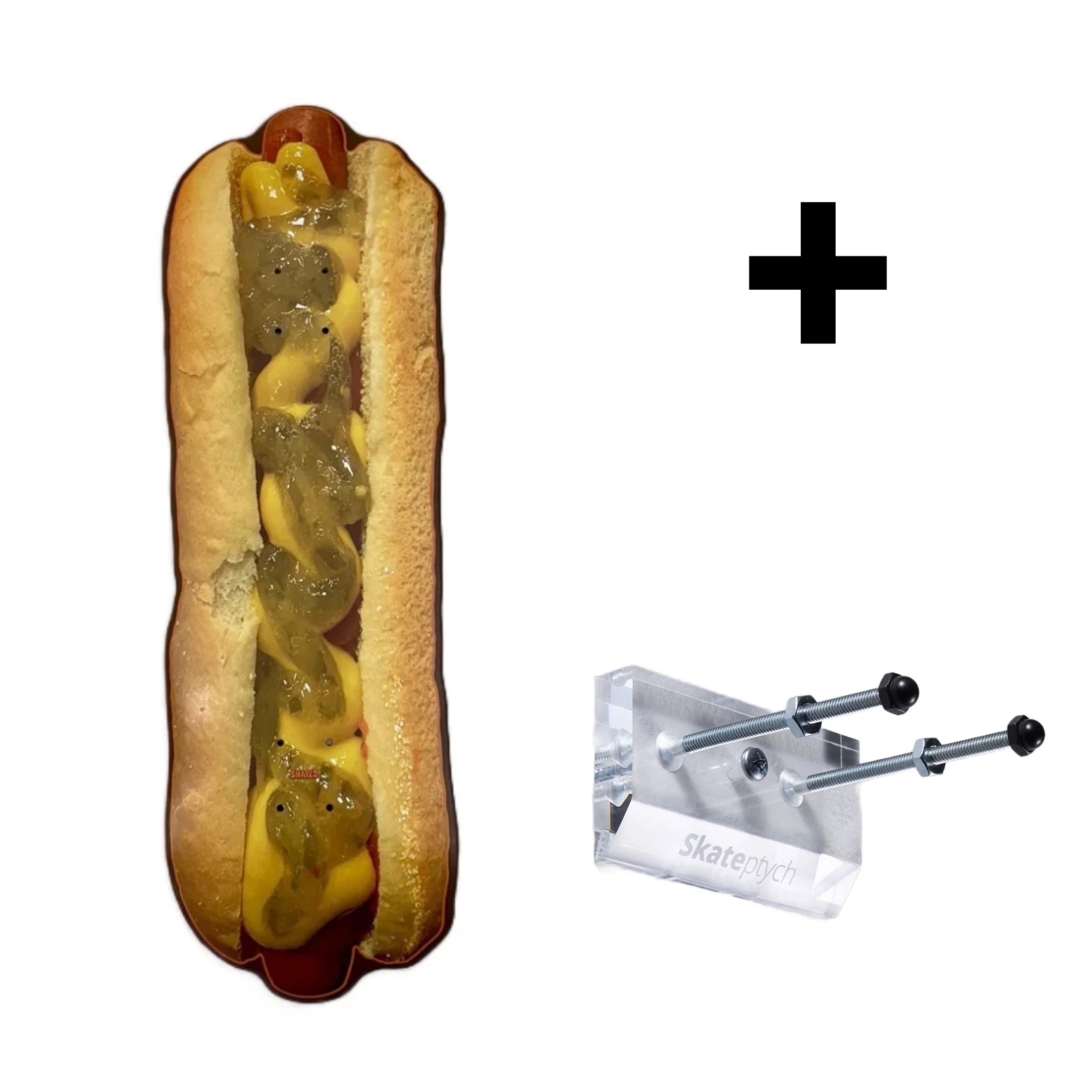 hot dog skateboard deck and wall hanger