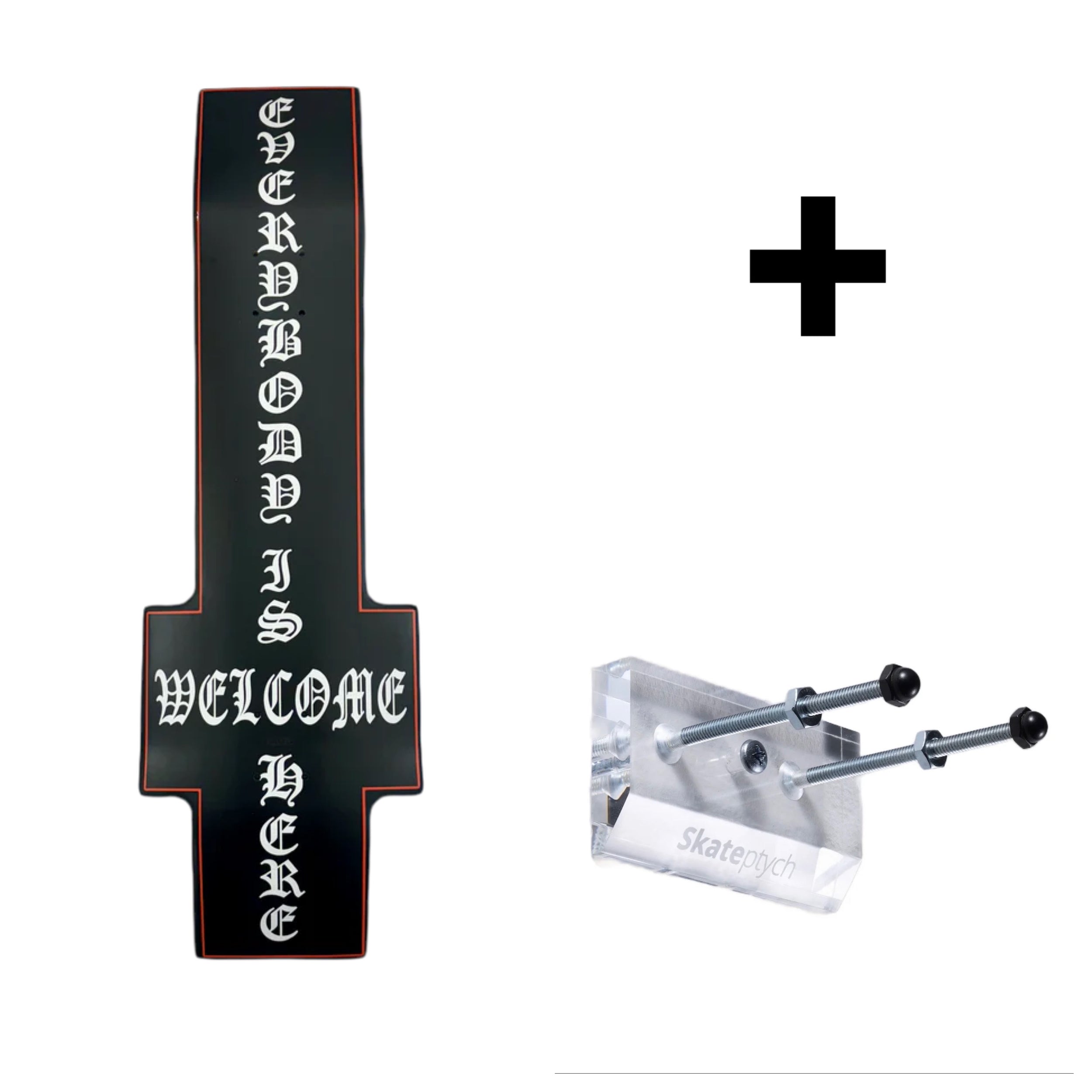 inverted cross skateboard deck and wall hanger