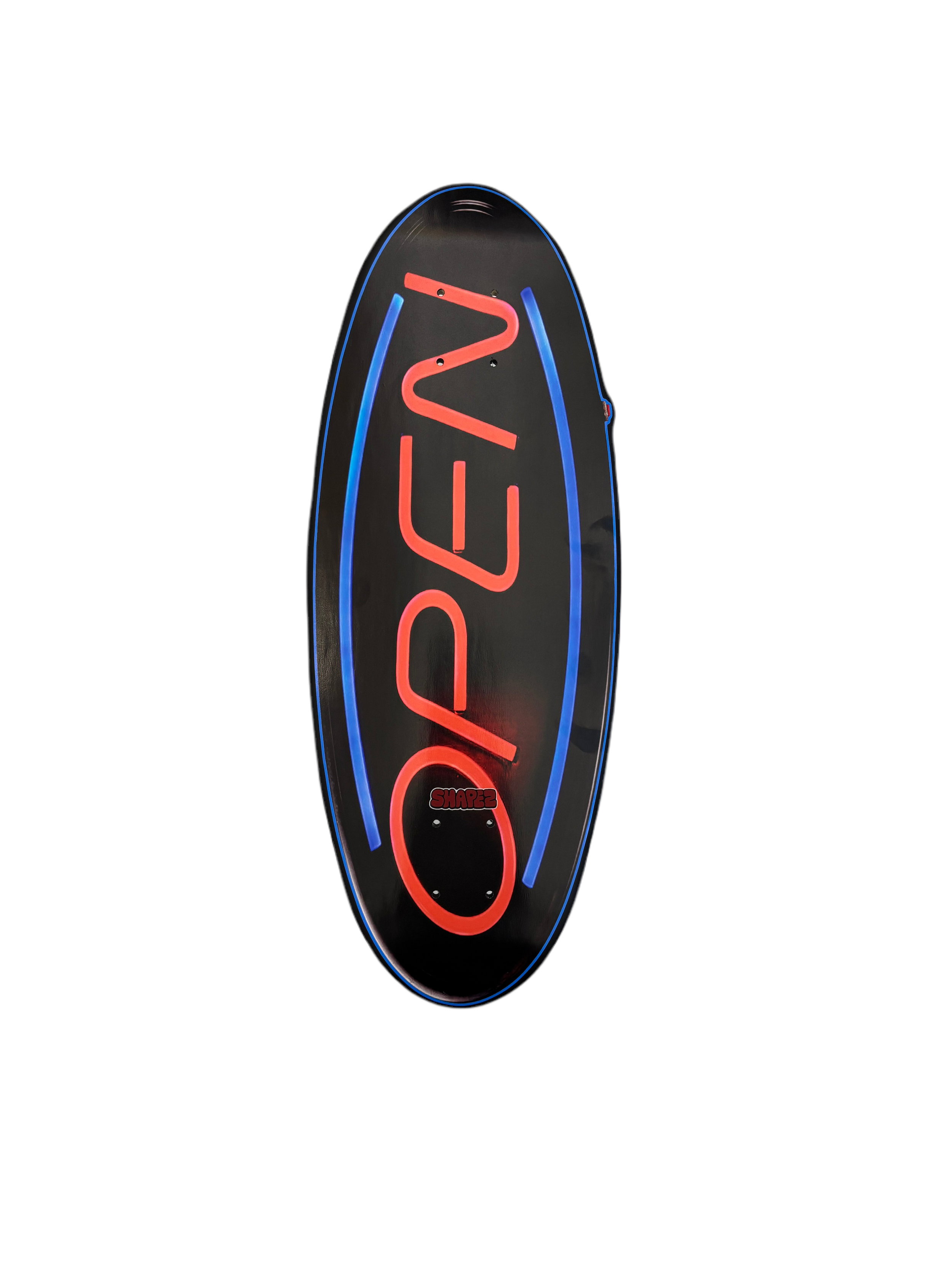 open sign skateboard deck front