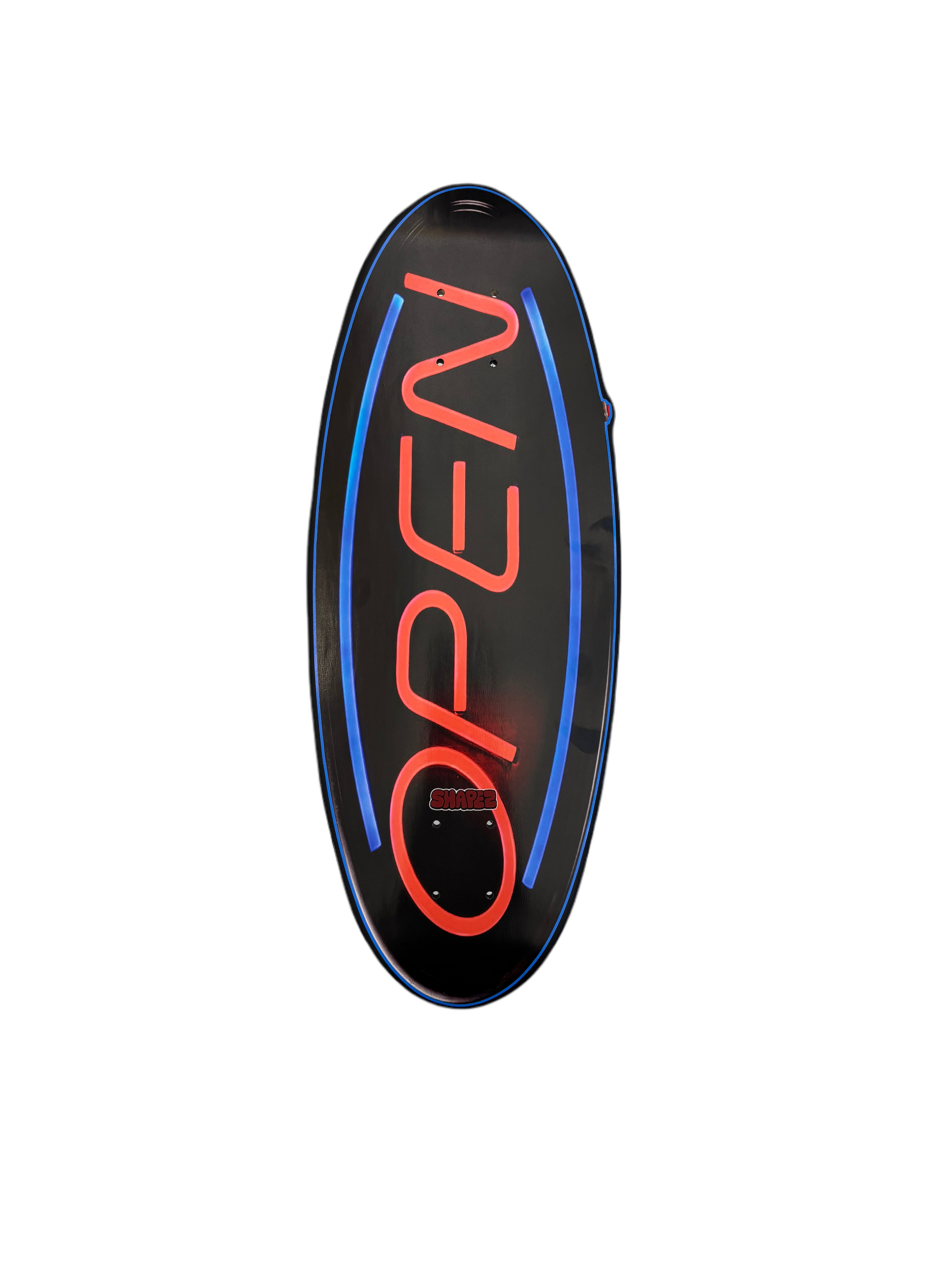 open sign skateboard deck front