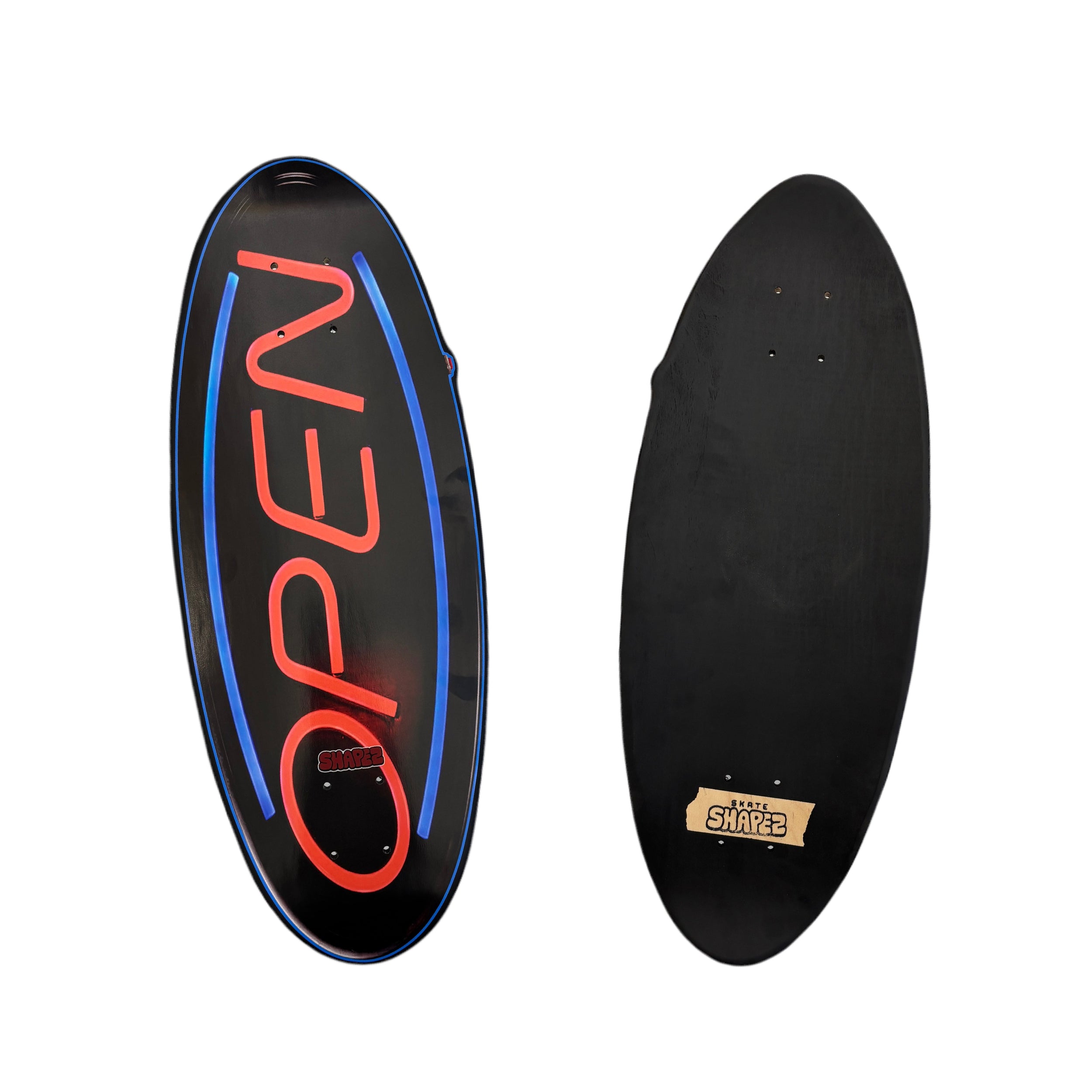 open sign skateboard deck front and back