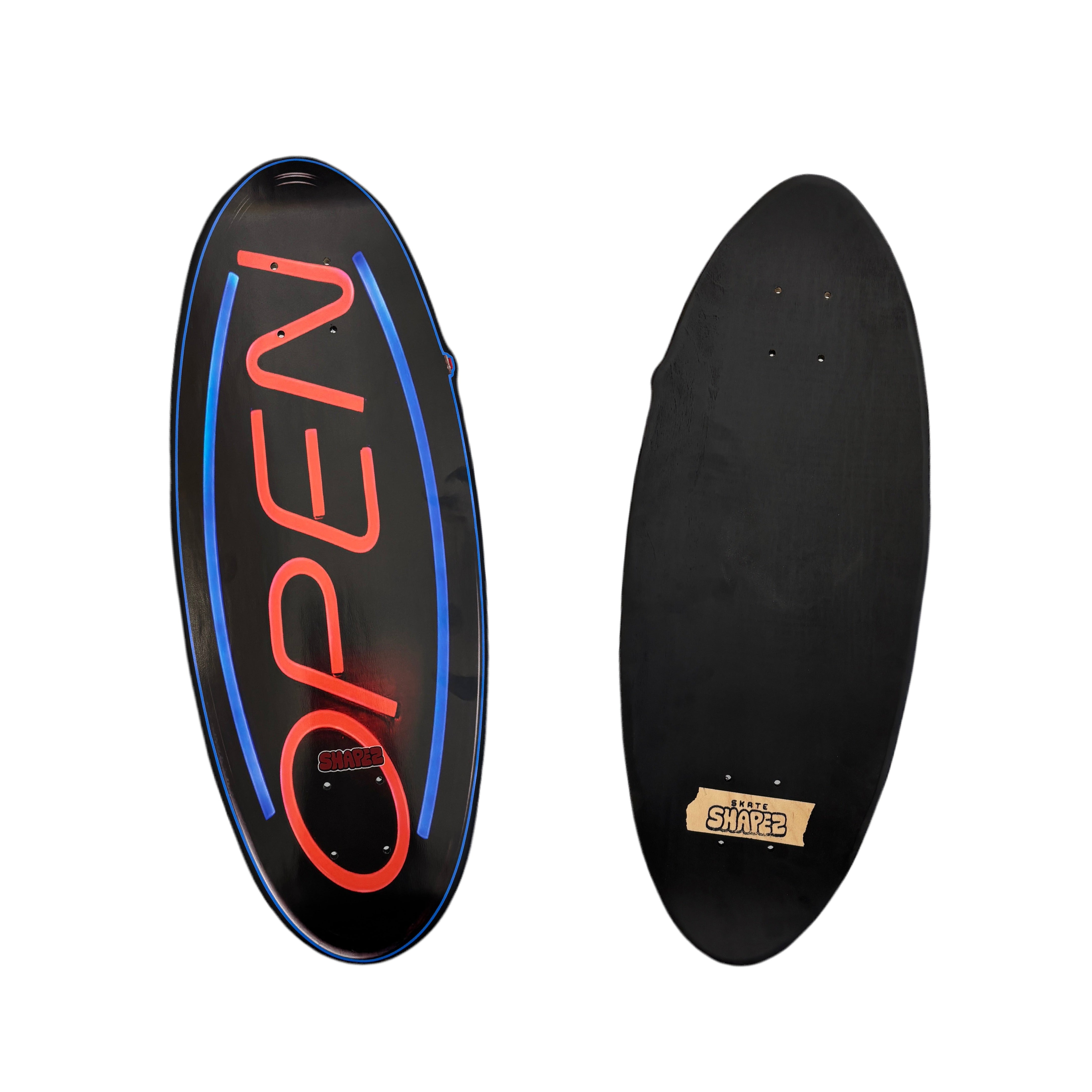 open sign skateboard deck front and back