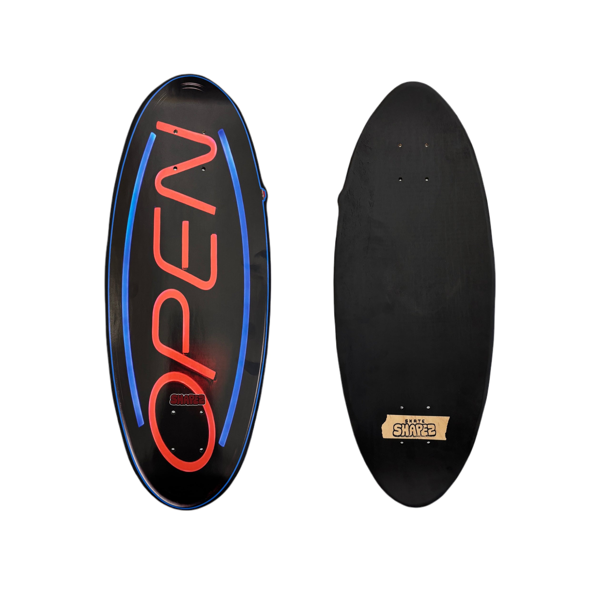 open sign skateboard front and back