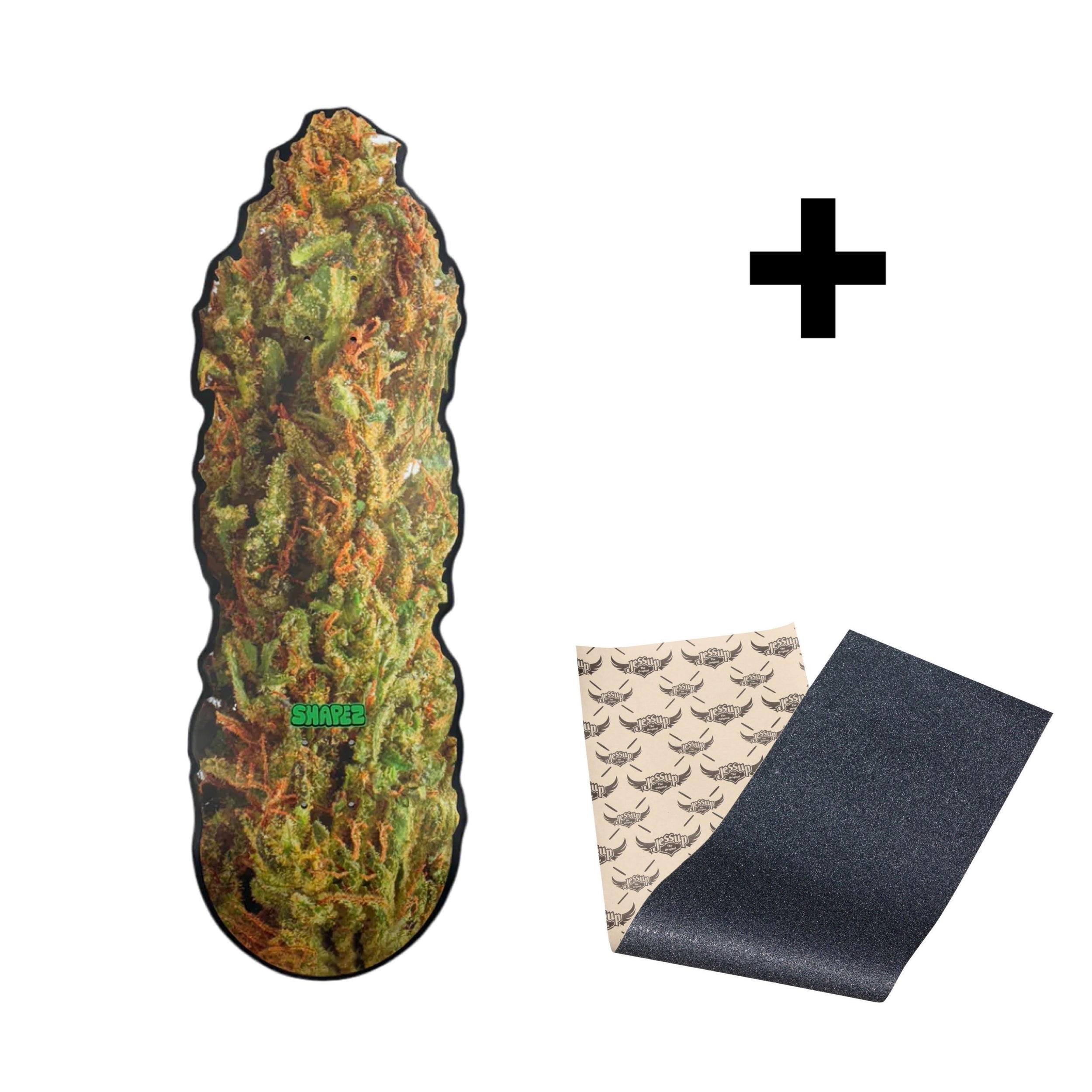 weed nug shaped skateboard deck and grip tape