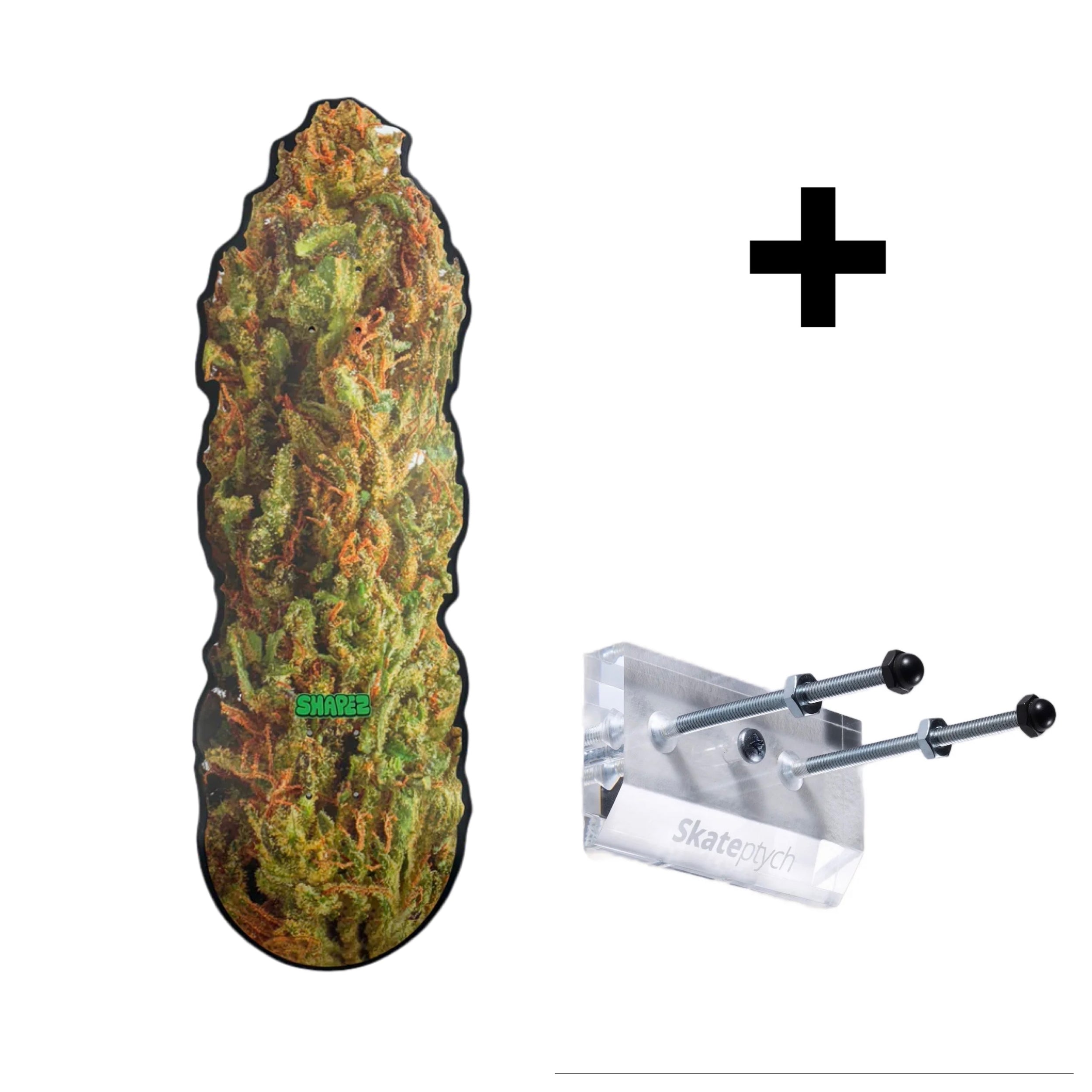 weed nug shaped skateboard deck and wall hanging